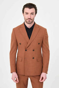 Men's Rust Brown Double-Breasted Slim Fit Suit