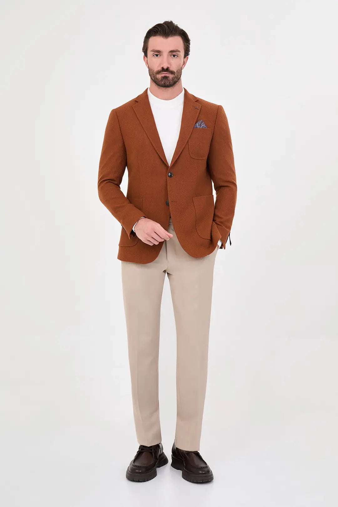 Men's Rust Wool Textured Blazer