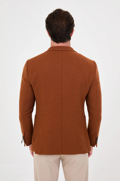 Men's Rust Wool Textured Blazer