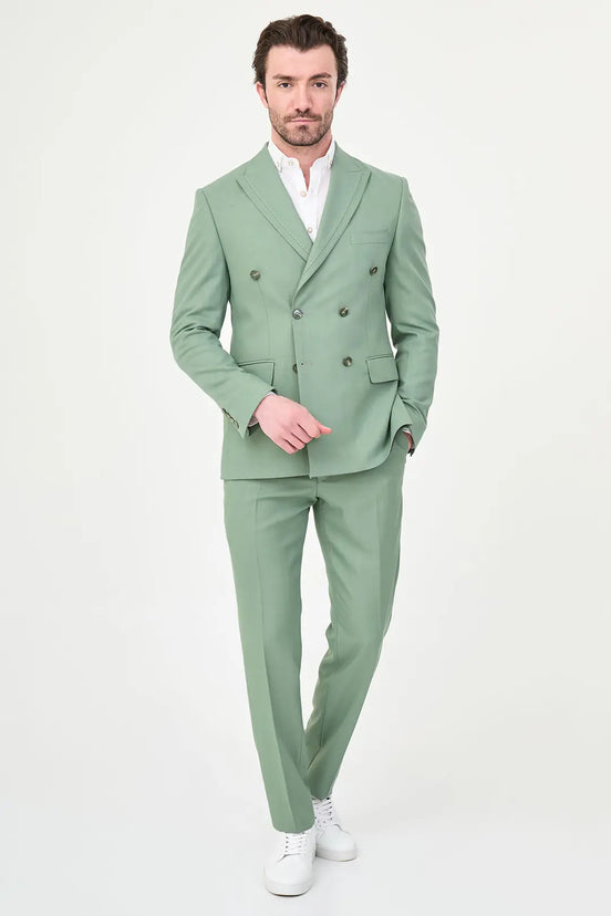 Men's Sage Green Double-Breasted Slim Fit Suit