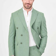 Men's Sage Green Double-Breasted Slim Fit Suit