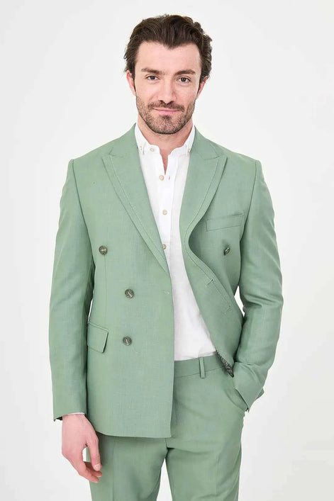 Men's Sage Green Double-Breasted Slim Fit Suit