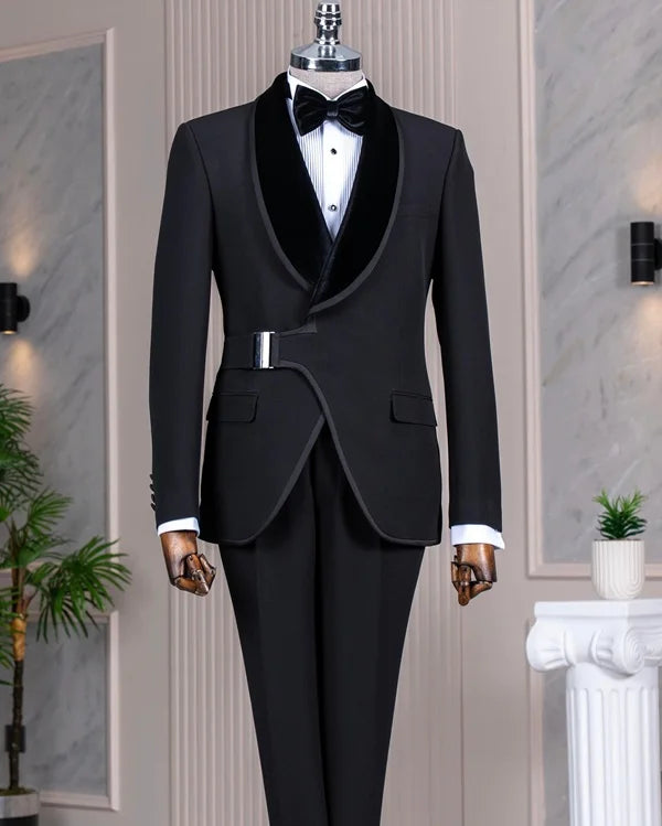 Men's Black Buckle Tuxedo Suit