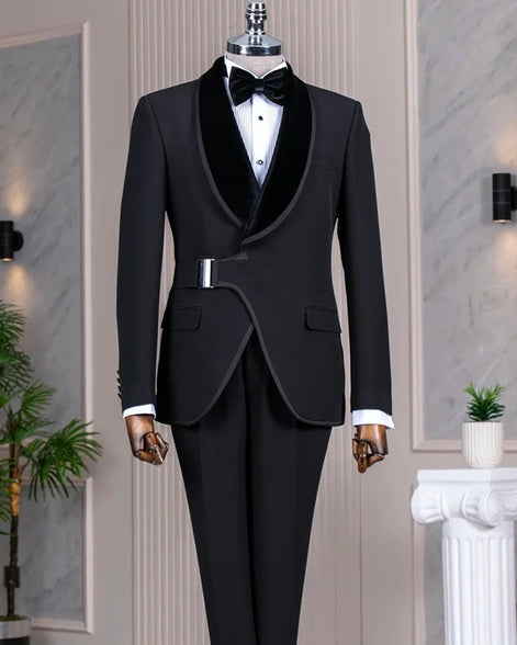 Men's Black Buckle Tuxedo Suit