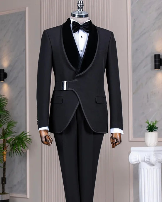 Men's Black Buckle Tuxedo Suit