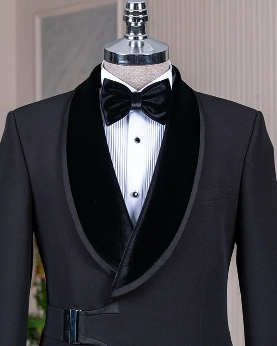 Men's Black Buckle Tuxedo Suit