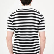 Men's Black & White Horizontal Stripe Knit Polo Shirt