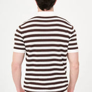Men's Brown & White Horizontal Stripe Knit Polo Shirt