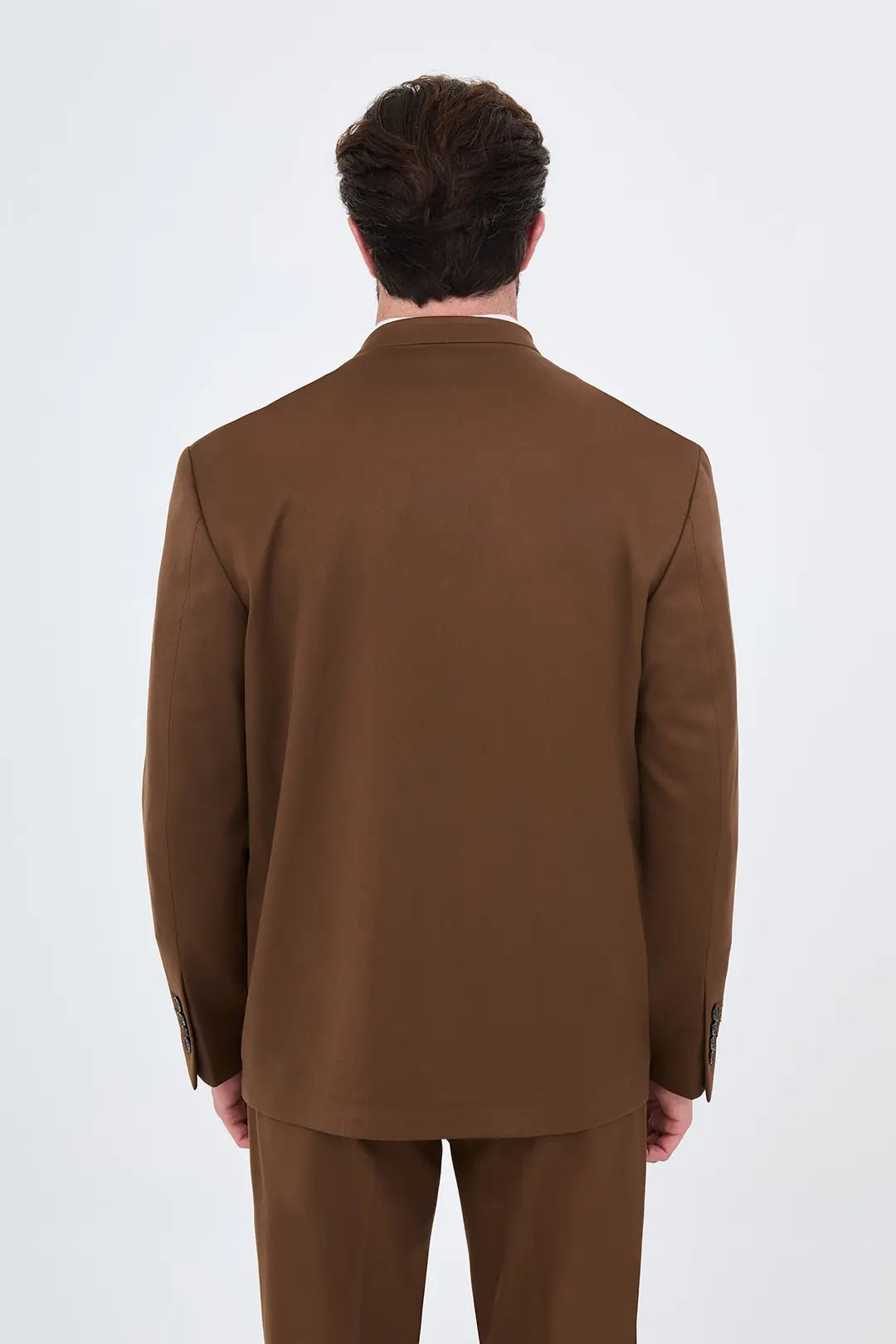 Men's Collarless Brown Suit