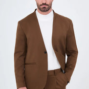 Men's Collarless Brown Suit