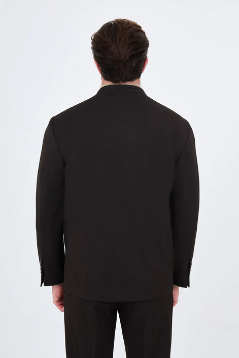 Men's Collarless Dark Brown Suit