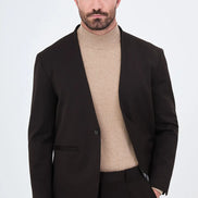 Men's Collarless Dark Brown Suit