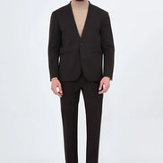 Men's Collarless Dark Brown Suit