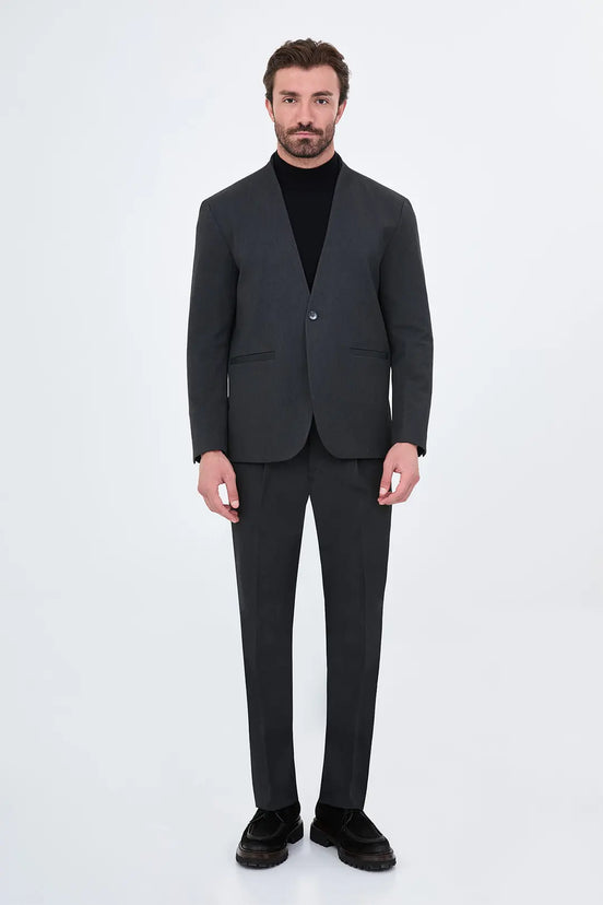 Men's Collarless Gray Suit