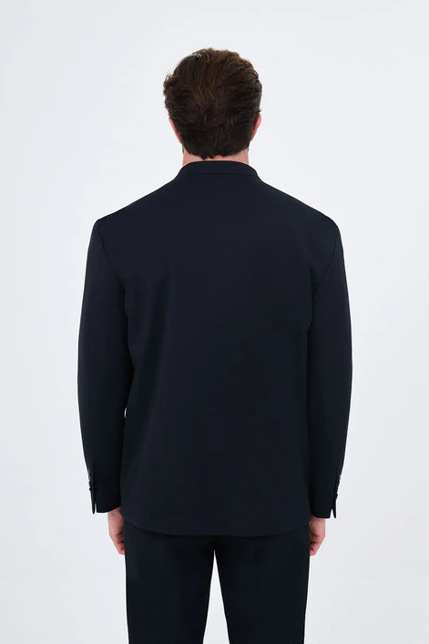 Men's Collarless Navy Blue Suit
