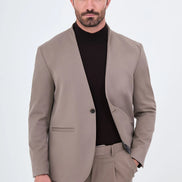 Men's Collarless Taupe Suit