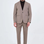 Men's Collarless Taupe Suit