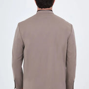 Men's Collarless Taupe Suit