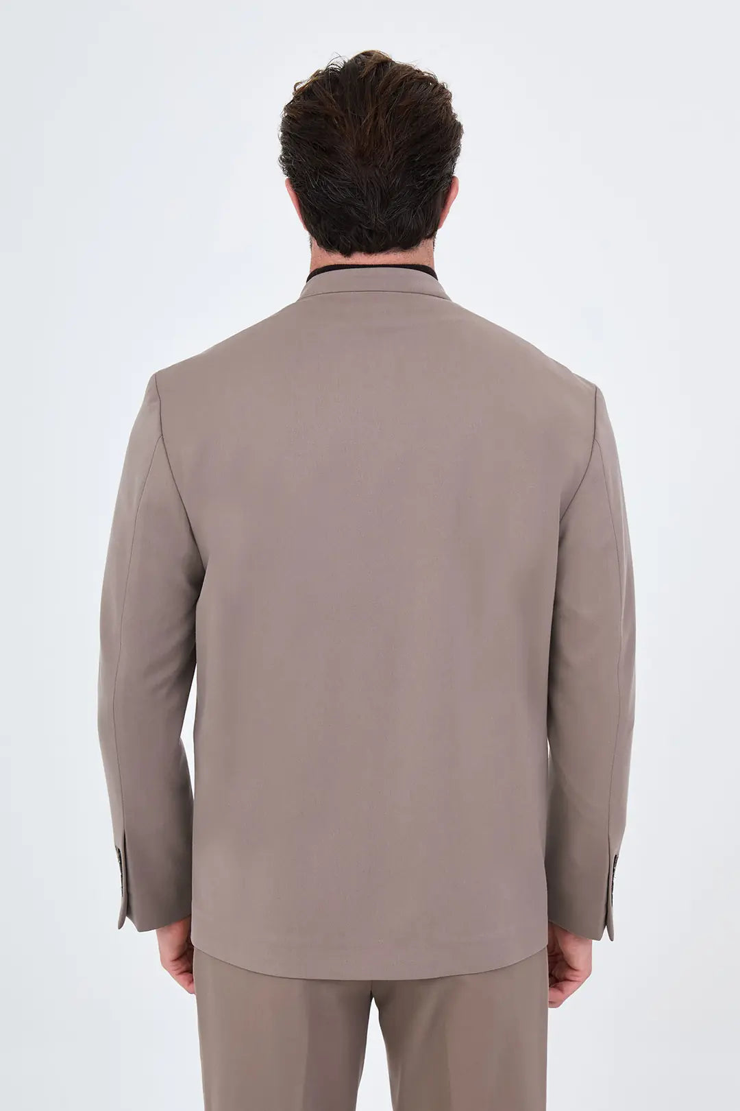 Men's Collarless Taupe Suit