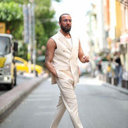 Men's Double Breasted Vest Suit Beige