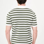 Men's Green & White Horizontal Stripe Knit Polo Shirt