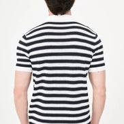 Men's Navy Blue & White Horizontal Stripe Knit Polo Shirt