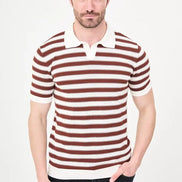 Men's Rust & White Horizontal Stripe Knit Polo Shirt