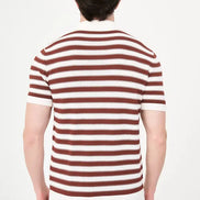 Men's Rust & White Horizontal Stripe Knit Polo Shirt