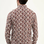 Men's Slim Fit Brown Paisley Patchwork Print Shirt