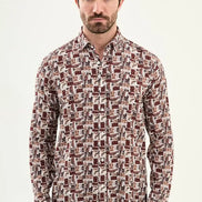 Men's Slim Fit Brown Paisley Patchwork Print Shirt