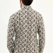 Men's Slim Fit Green Paisley Patchwork Print Shirt