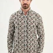 Men's Slim Fit Green Paisley Patchwork Print Shirt