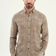 Men's Brown Slim Fit Micro Dot Button-Down Shirt