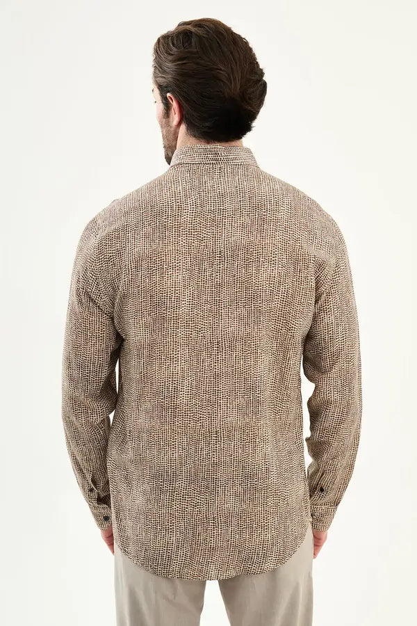 Men's Brown Slim Fit Micro Dot Button-Down Shirt