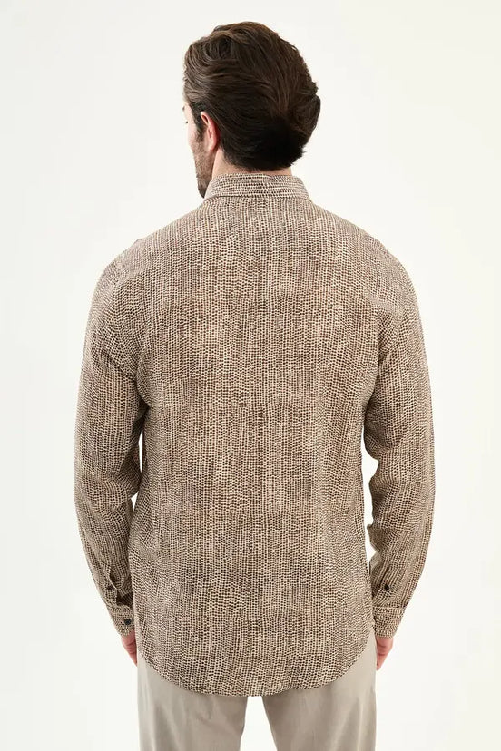 Men's Brown Slim Fit Micro Dot Button-Down Shirt