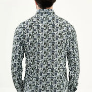 Men's Slim Fit Navy Blue Paisley Patchwork Print Shirt