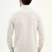 Men's Slim Fit White Beige Pinstripe Shirt