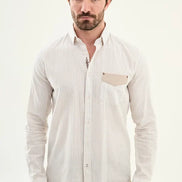Men's Slim Fit White Beige Pinstripe Shirt