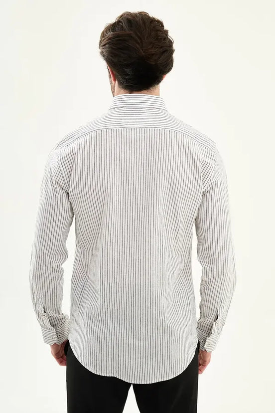 Men's Slim Fit White Black Pinstripe Shirt