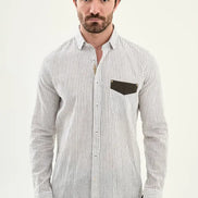 Men's Slim Fit White Black Pinstripe Shirt