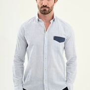 Men's Slim Fit White Blue Pinstripe Shirt