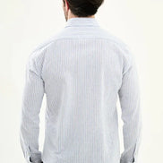Men's Slim Fit White Blue Pinstripe Shirt