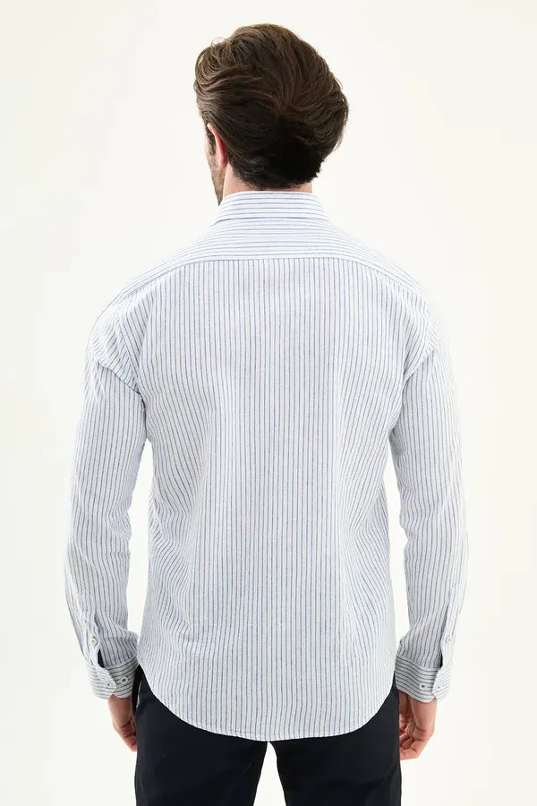 Men's Slim Fit White Blue Pinstripe Shirt