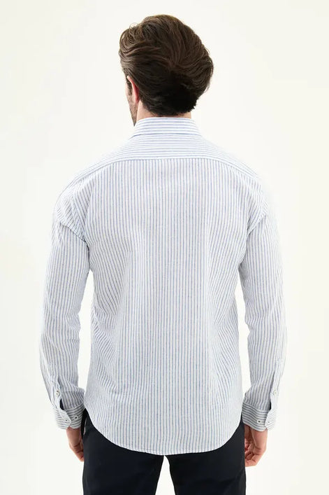 Men's Slim Fit White Blue Pinstripe Shirt