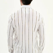 Men's Slim Fit White & Brown Vertical Stripe Shirt