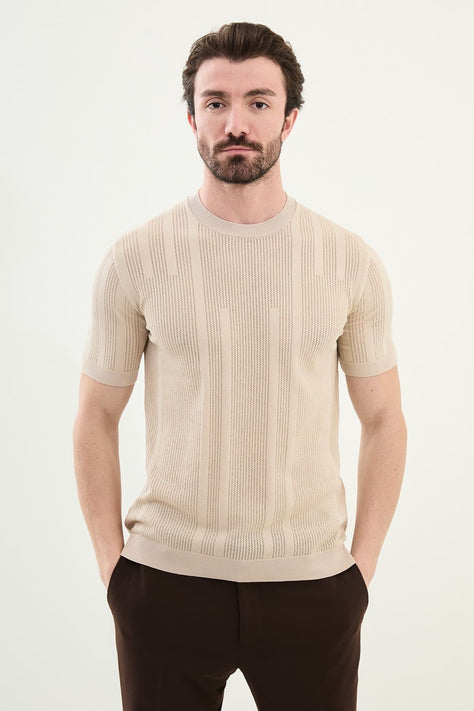 Mens Striped T Shirt Beige
