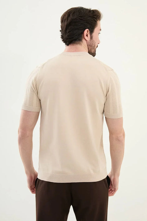 Mens Striped T Shirt Beige