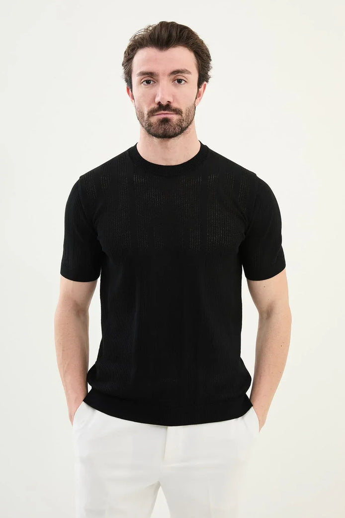 Mens Striped T Shirt Black