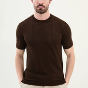 Mens Striped T Shirt Brown