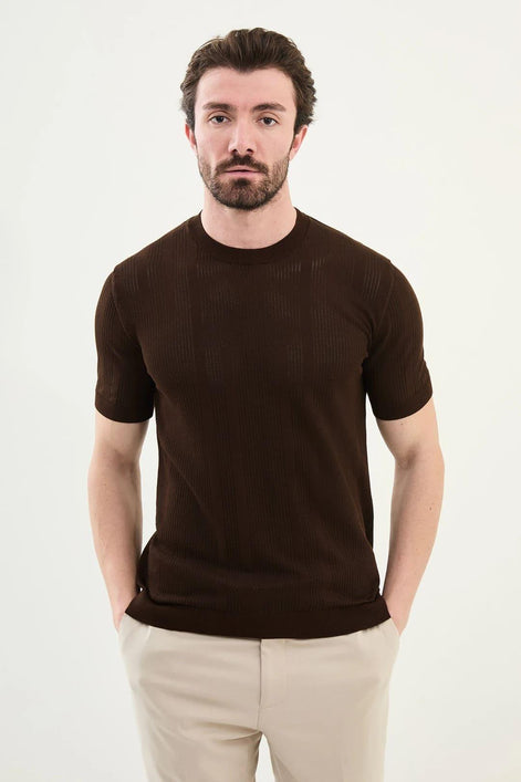Mens Striped T Shirt Brown